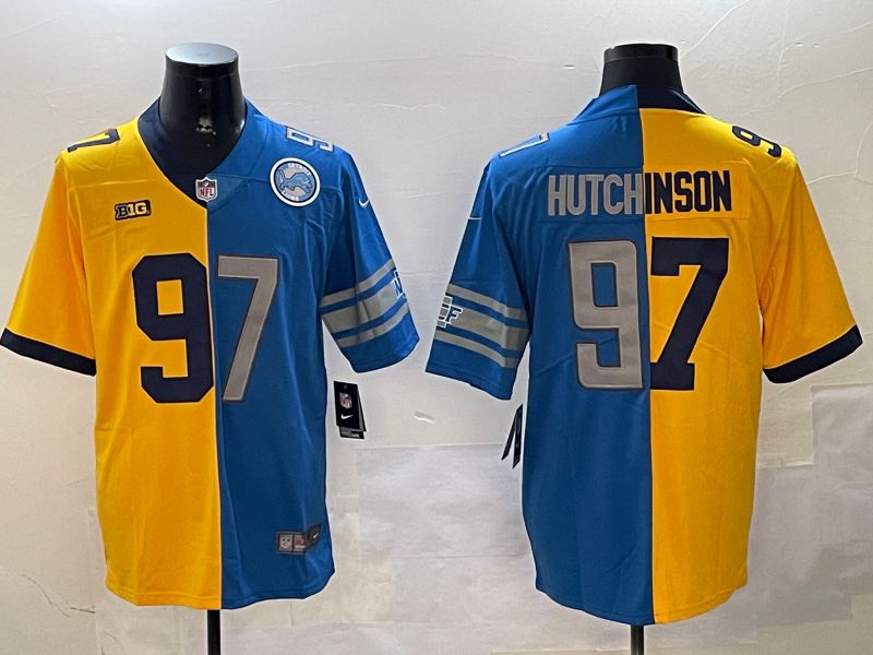 Men Detroit Lions 97 Hutchinson Blue yellow 2024 Nike Limited NFL Jersey style 2